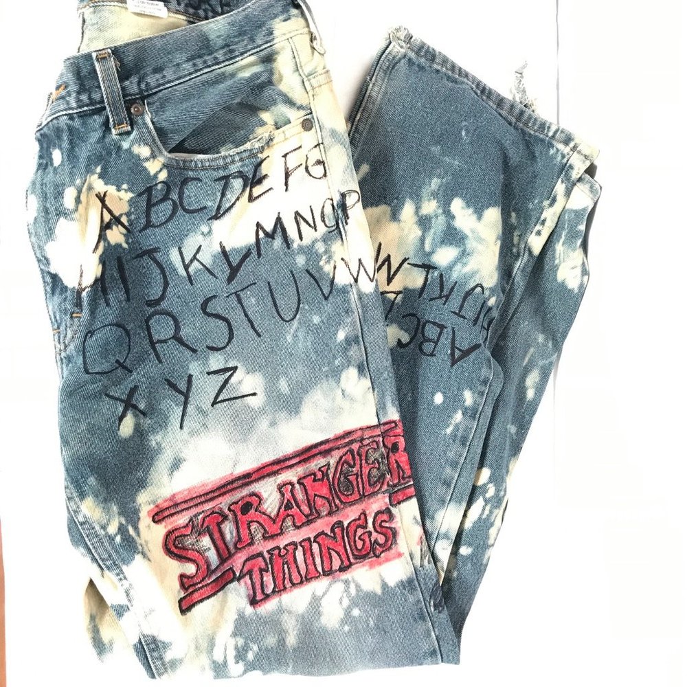 Stranger Things Hand Painted Jeans Tie Dyed 34x34 - Picture 1 of 15
